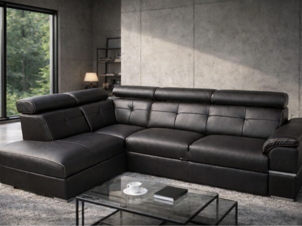 Elegancji narożnik dante ze skóry naturalnej z funkcją spania oraz z pojemnikiem na pościel