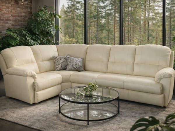 Tania narożnik w skórze naturalnej + eko kolor jasny ciepły beż