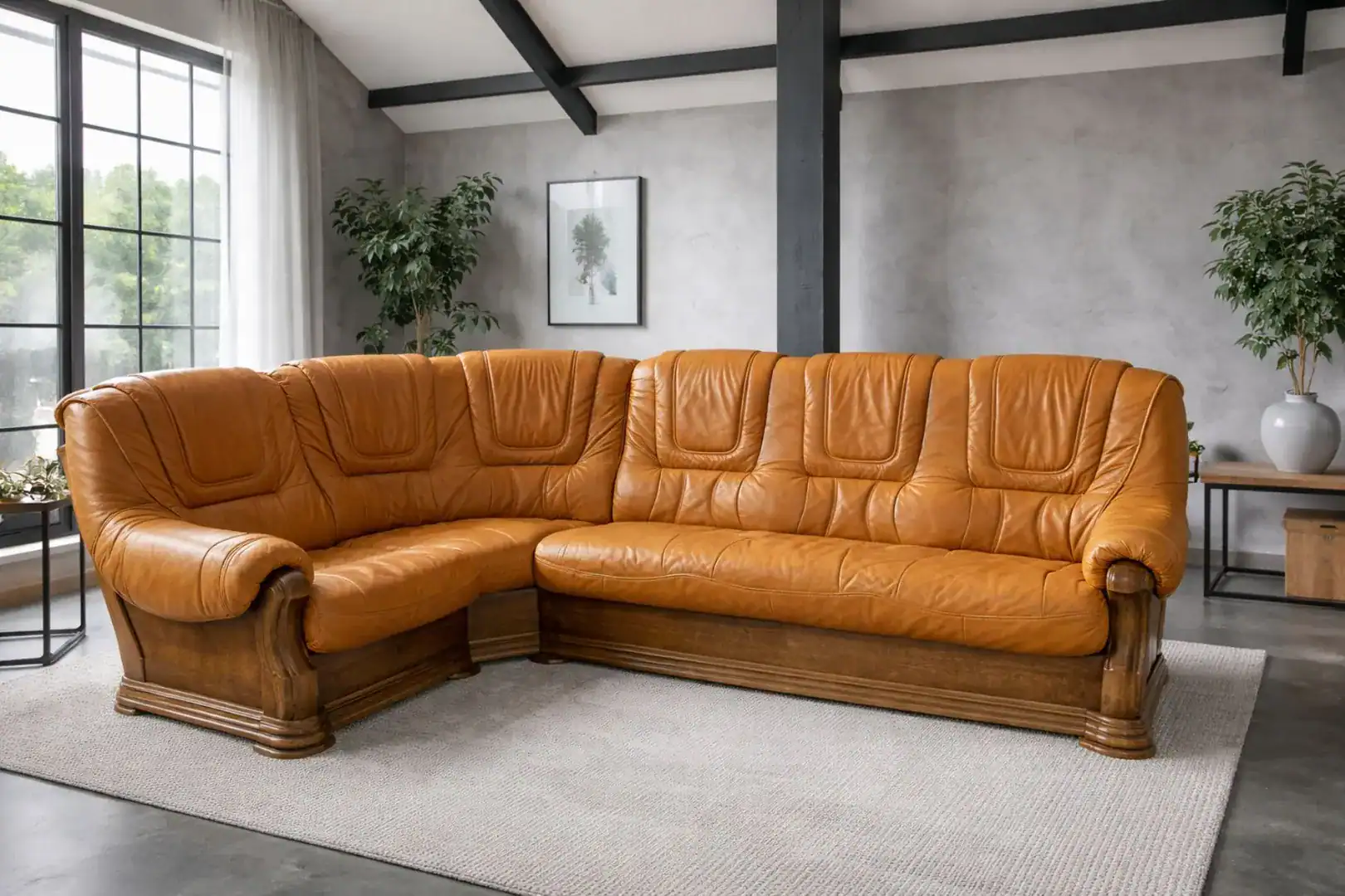 narożnik Aneta II skóra naturalna oraz stelaż dębowy styl ponadczasowy