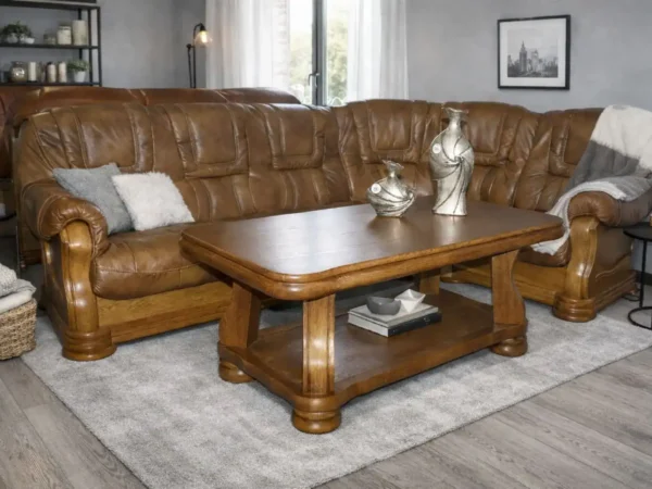 narożnik Aneta II skóra naturalna oraz stelaż dębowy styl ponadczasowy