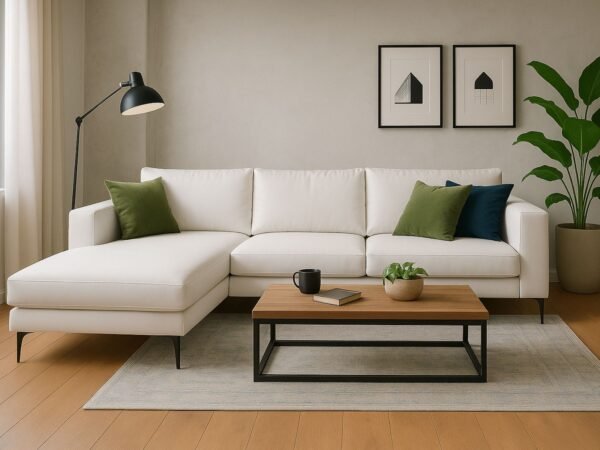 Nowoczesny mini narożnik cloud ze skóry na wysokiej nóżce