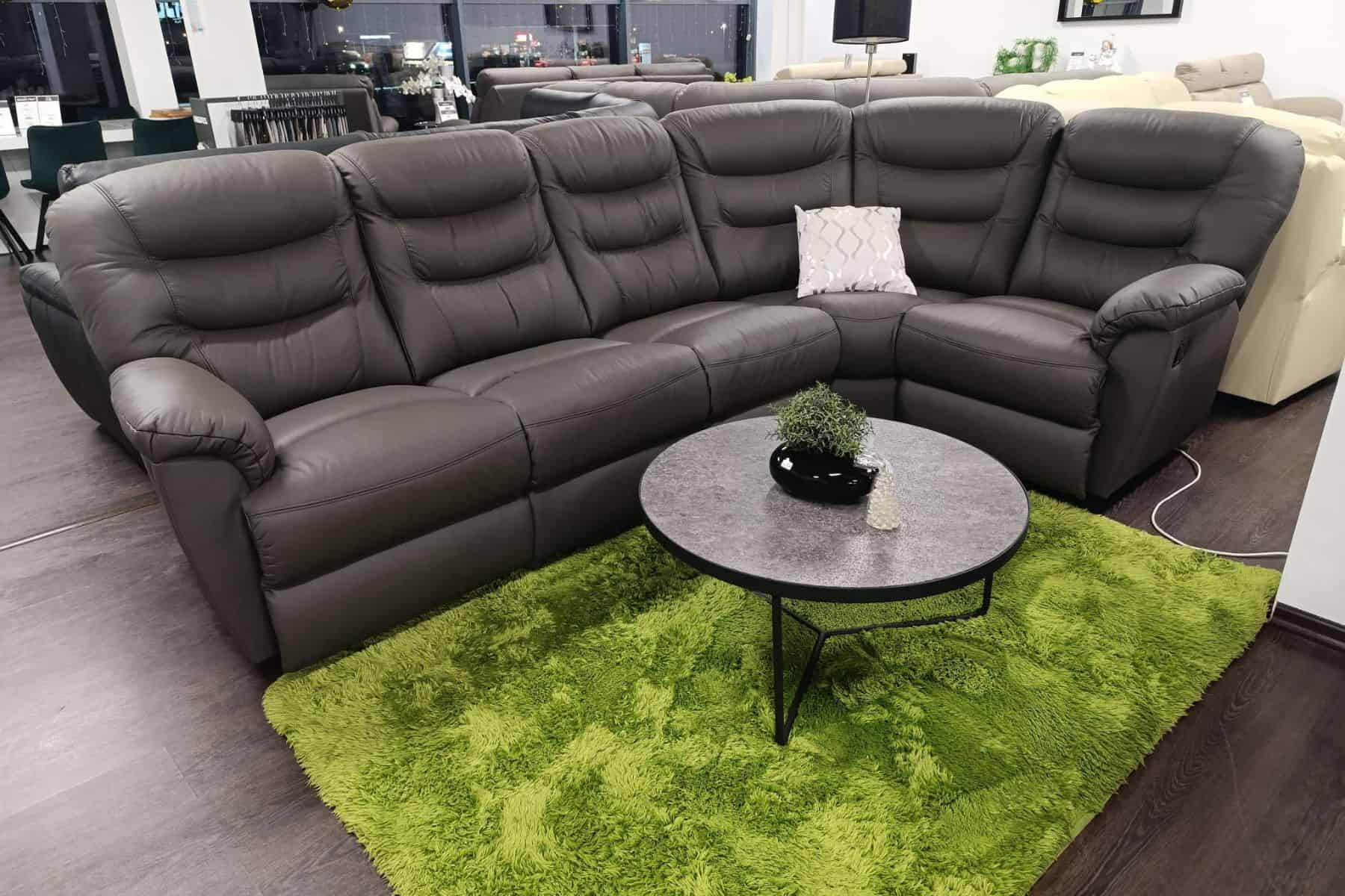 Tania II narożnik w skórze naturalnej + eko kolor szary funkcja relaks