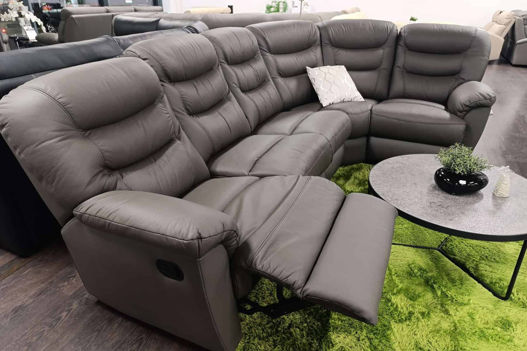 Tania II narożnik w skórze naturalnej + eko kolor szary funkcja relaks