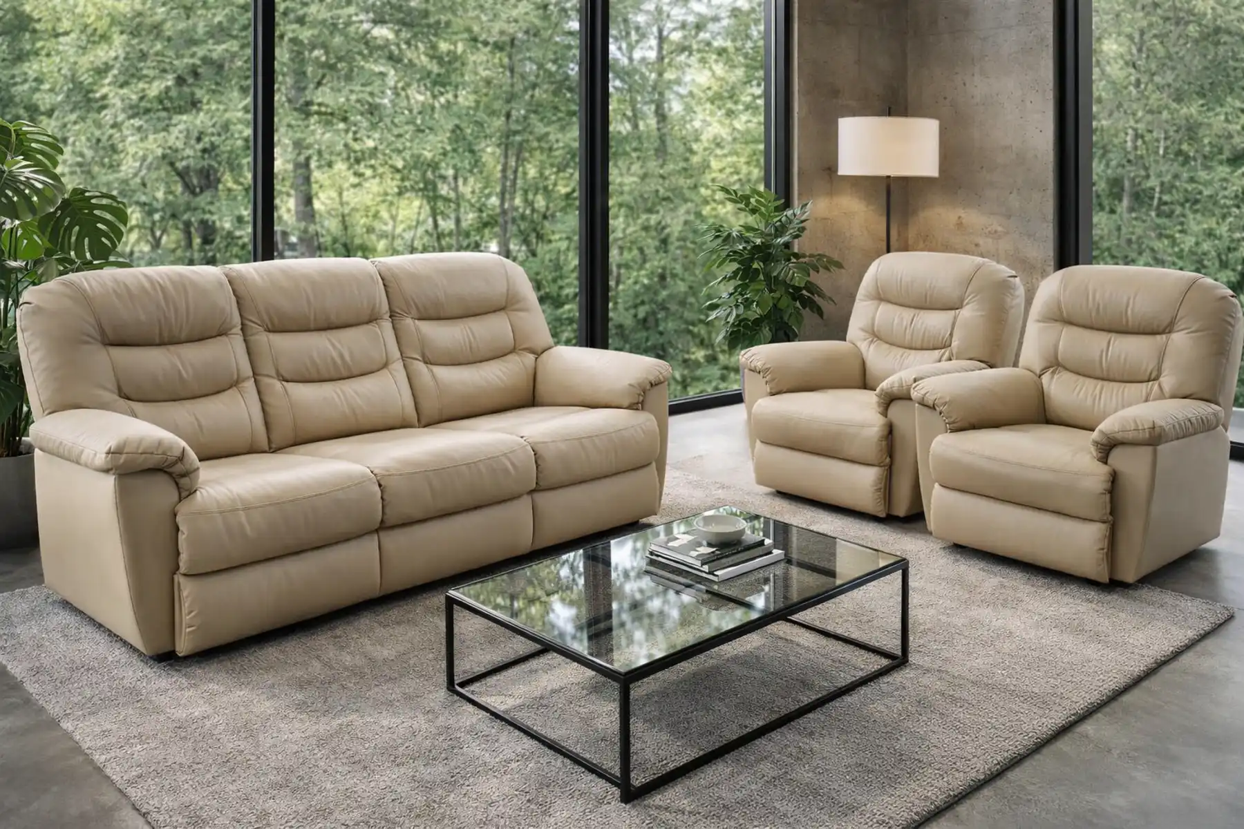 Komplet Tania II ze spaniem i funkcją relax, skóra bydlęca