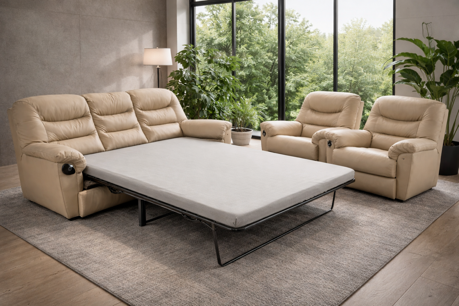 Komplet Tania II ze spaniem i funkcją relax, skóra bydlęca