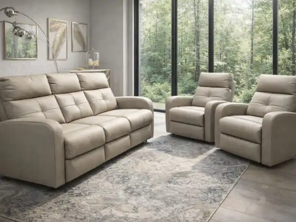 Komplet Vivo, skóra bydlęca- sofa ze spaniem + dwa fotele z funkcją relax