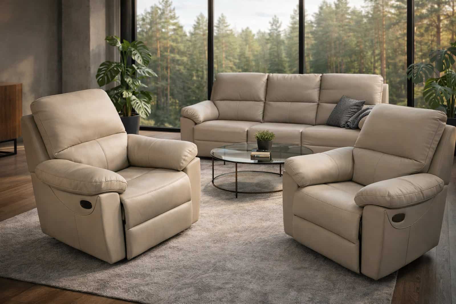 Komplet wypoczynkowy Gemini skóra naturalna funkcja relax