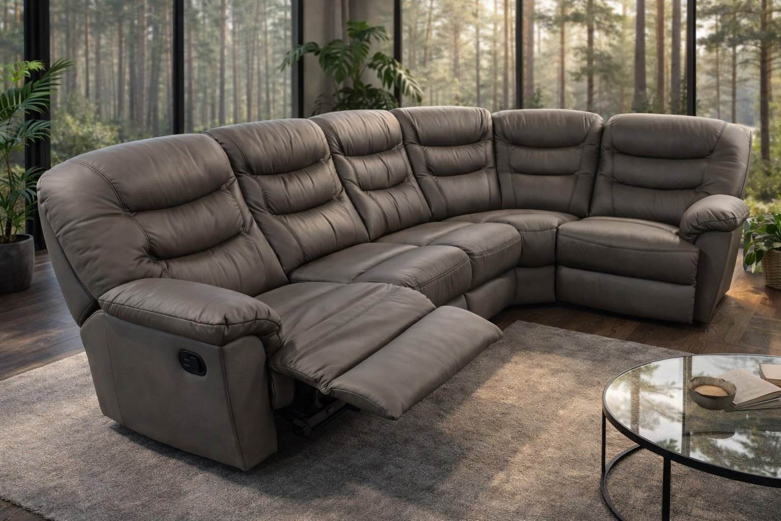 Montana II narożnik w skórze naturalnej + eko kolor szary funkcja relaks