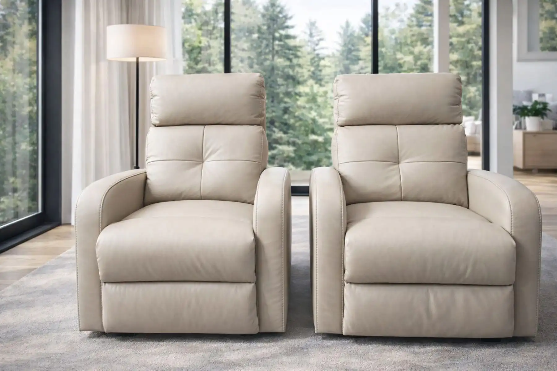 Komplet Vivo, skóra bydlęca- sofa ze spaniem + dwa fotele z funkcją relax