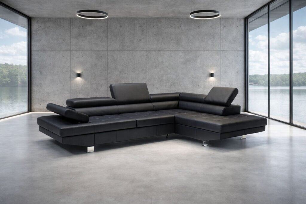 Narożnik Etno, regulowane zagłówki, funkcja spania i pojemnik na pościel, 100% skóra Włoska