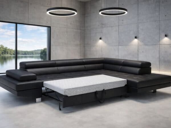 Etno Narożnik Etno, regulowane zagłówki, funkcja spania i pojemnik na pościel, 100% skóra Włoska