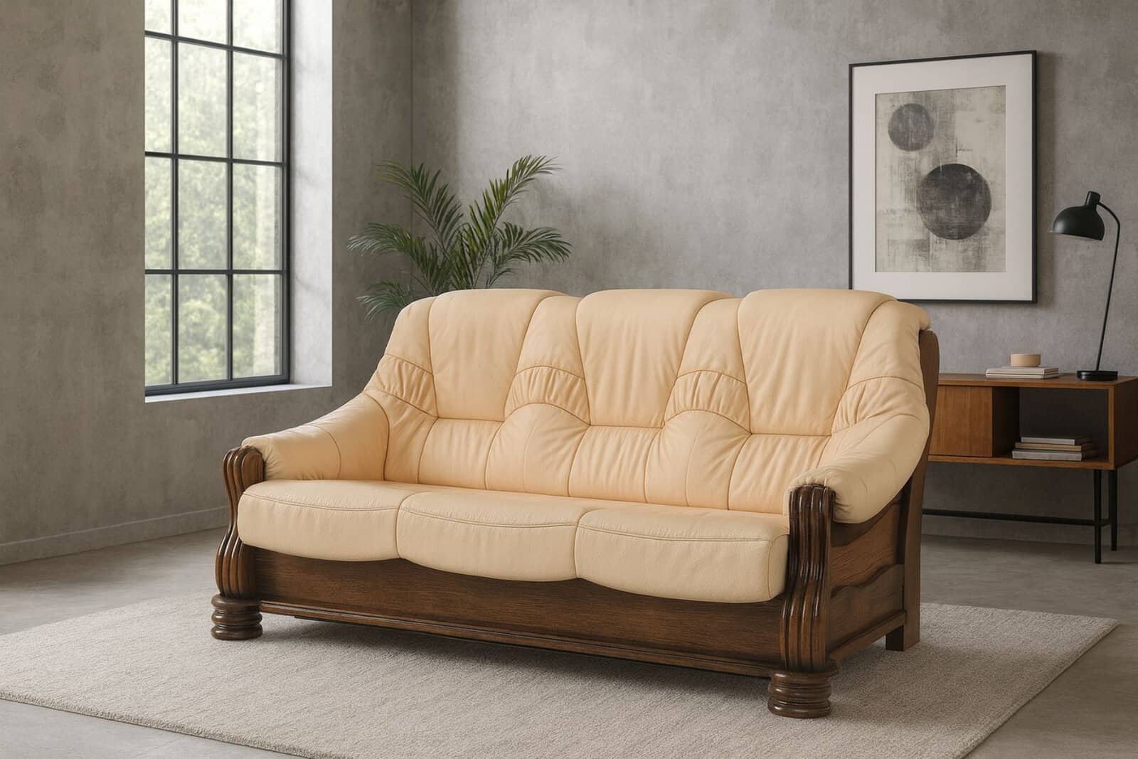 Adam sofa 3 osobowa ze skóry naturalnej, funkcja spania, meble deko