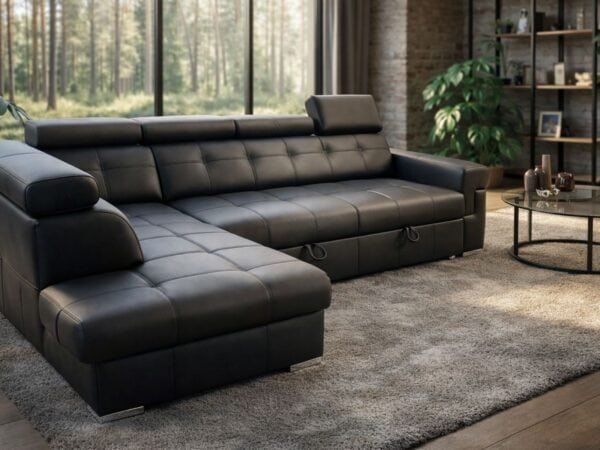 Narożnik Atlanta Narożnik Atlanta skóra czarny spanie + pojemnik