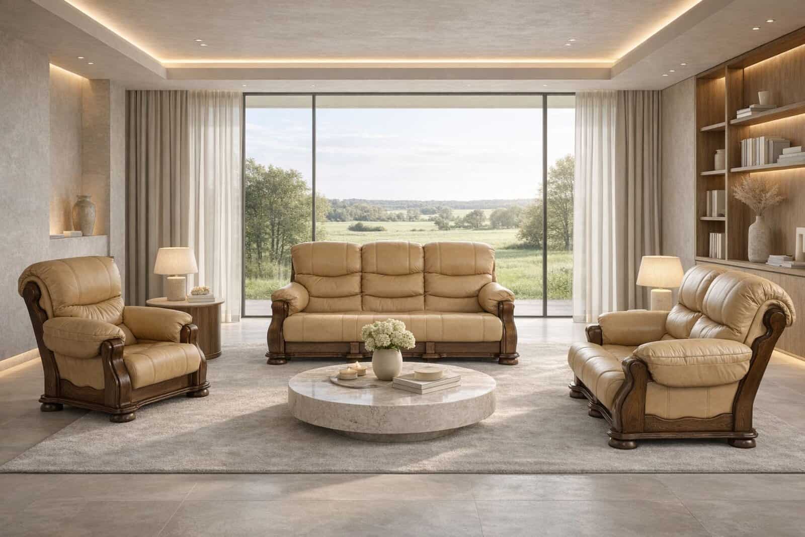 Model Cezar V skóra naturalna stelaż dębowy kolorystyka do wyboru MEBLE DEKO