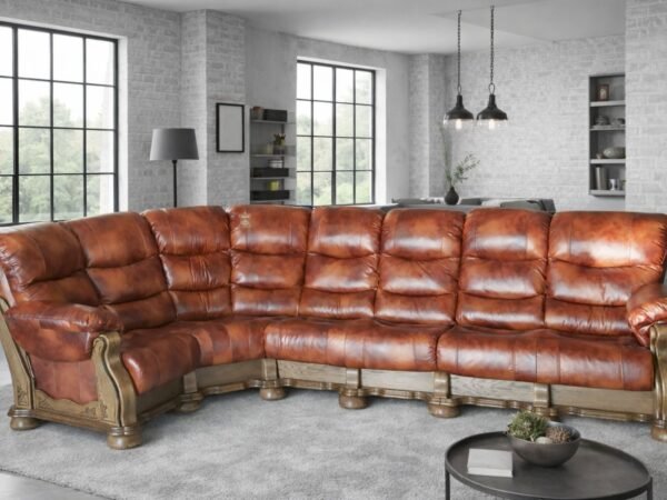 narożnik cezar V skóra naturalna oraz stelaż dębowy styl ponadczasowy