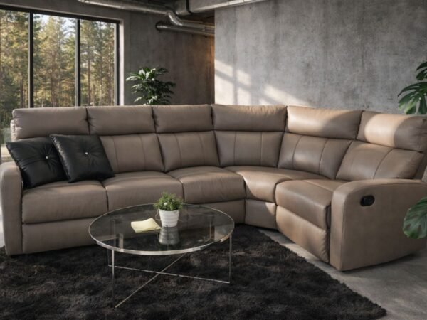 Narożnik Leo ze skóry, funkcja spania oraz funkcja relax