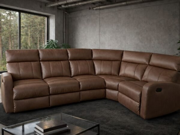 Narożnik Leo ze skóry, funkcja spania oraz funkcja relax