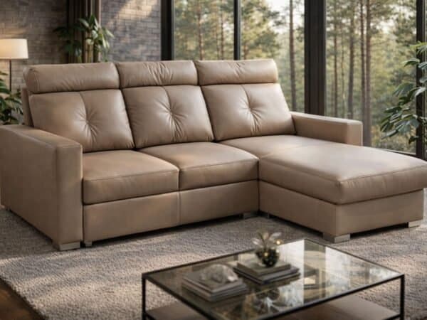 Narożnik Monti skóra naturalna + eko funkcja spania oraz pojemnik