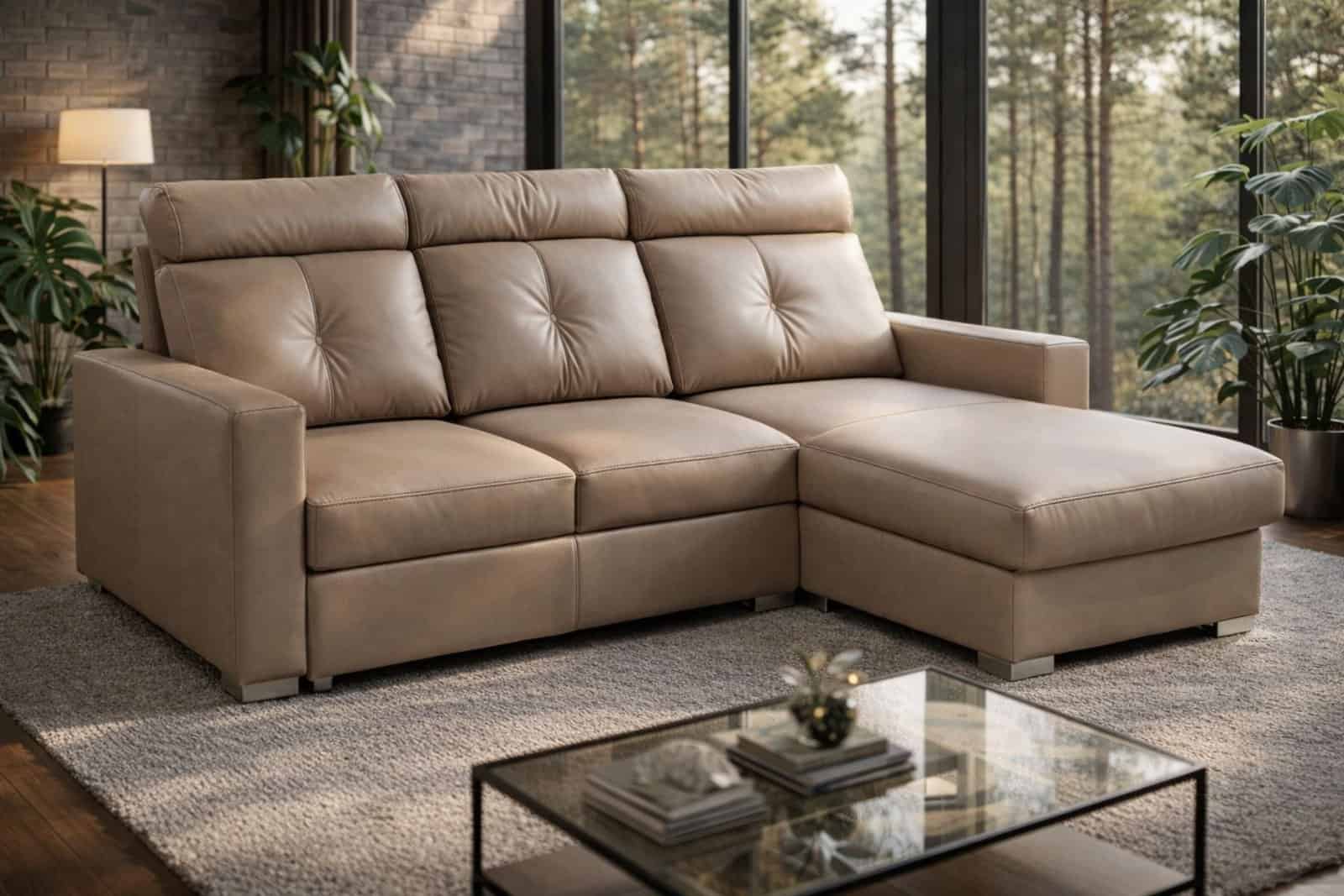 Narożnik Monti skóra naturalna + eko funkcja spania oraz pojemnik