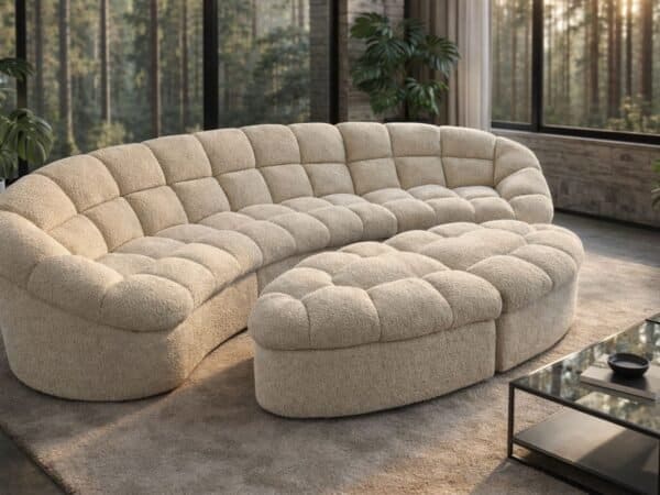 Nepal narożnik nietypowy w tkaninie beżowej pufa gratis