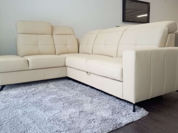 Narożnik Sułtan skóra naturalna kolor ecru spanie + pojemnik