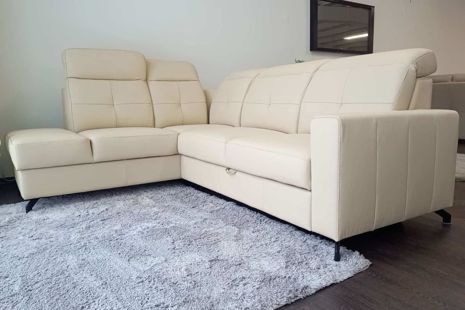 Narożnik Sułtan skóra naturalna kolor ecru spanie + pojemnik