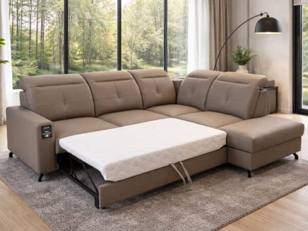 Narożnik Sułtan 100% skóra naturalna, regulowane zagłówki, spanie i pojemnik