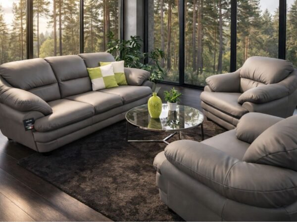 komplet w skórze naturalnej PUCHACZ kolor szary