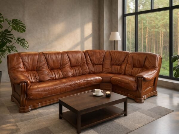 narożnik andrea skóra naturalna oraz stelaż dębowy styl ponadczasowy