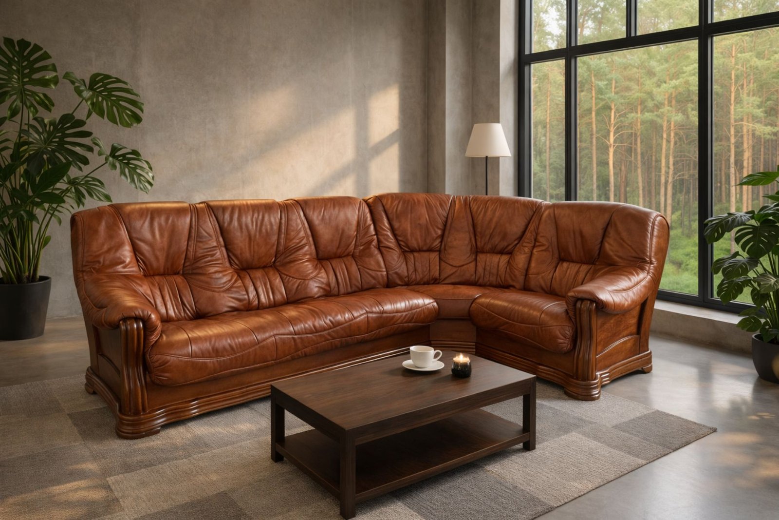 narożnik andrea skóra naturalna oraz stelaż dębowy styl ponadczasowy