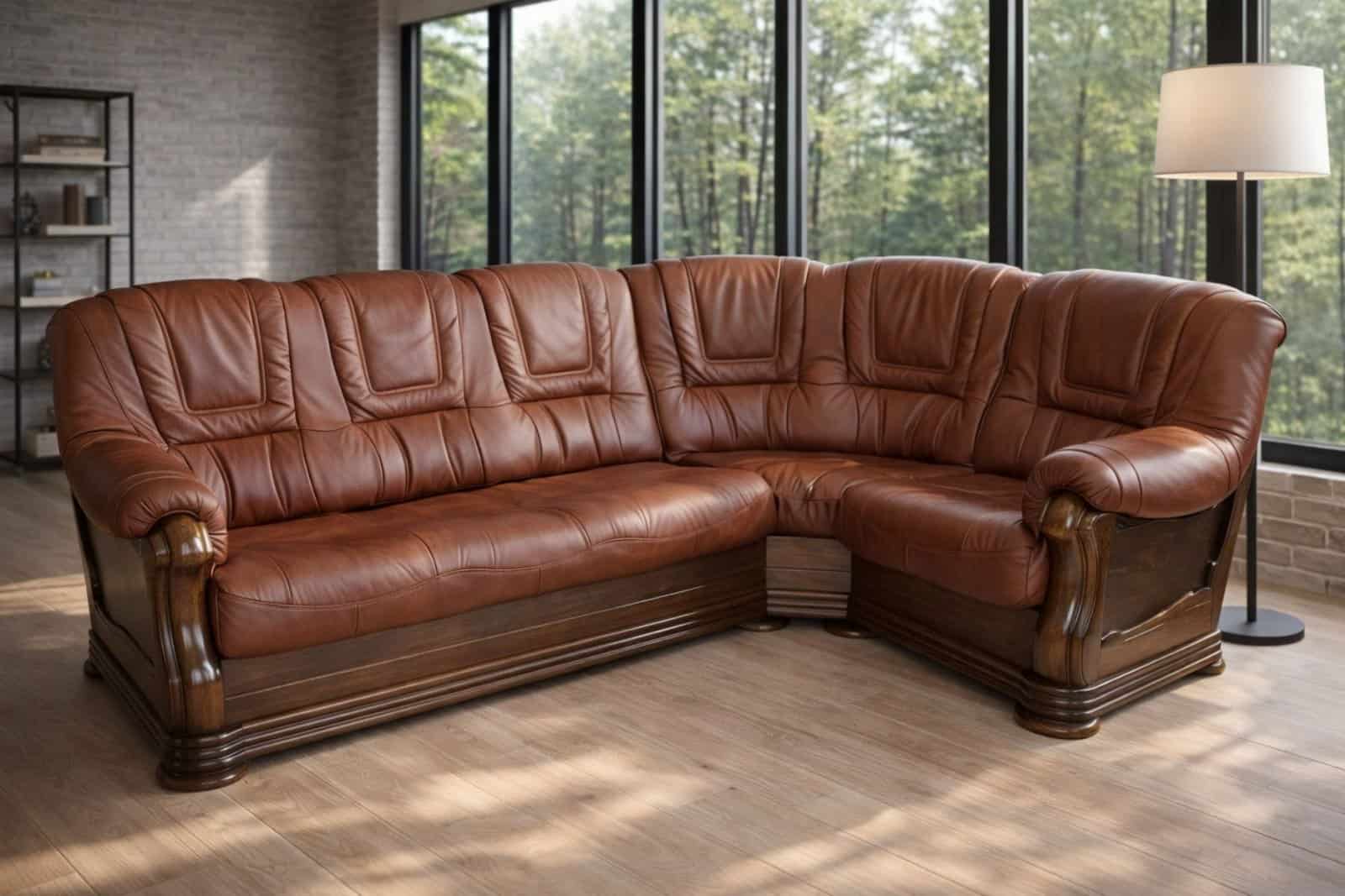 narożnik Aneta II skóra naturalna oraz stelaż dębowy ponadczasowy styl