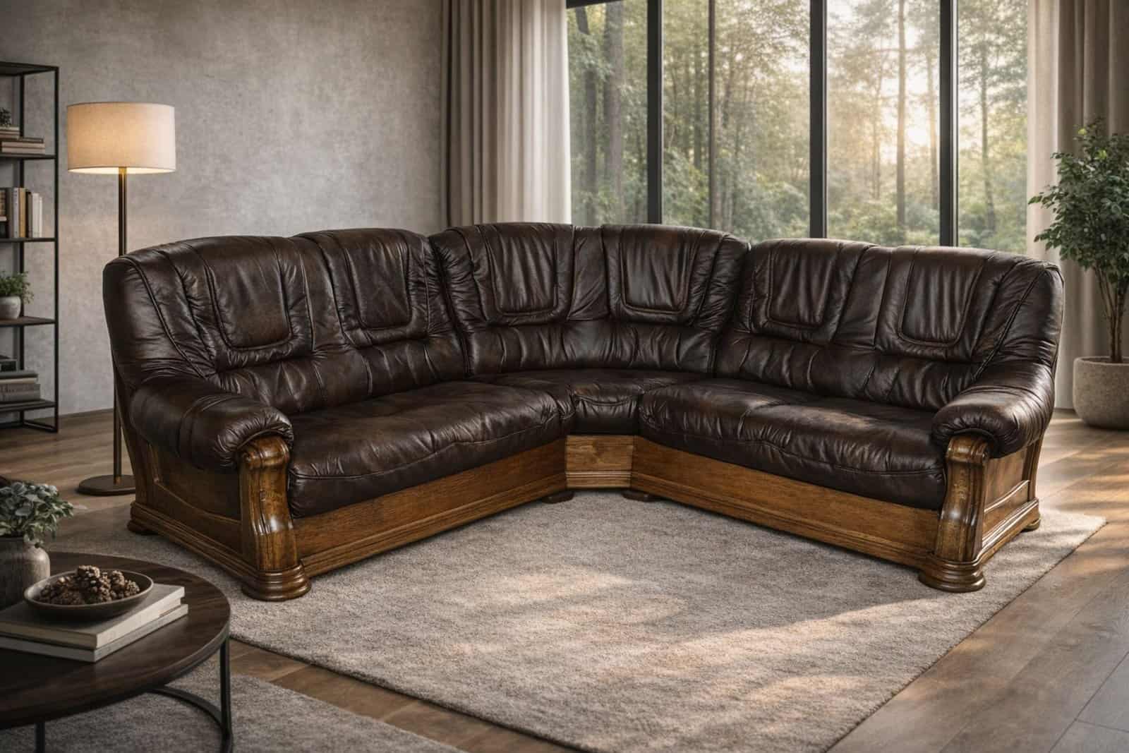 narożnik Aneta II skóra naturalna oraz stelaż dębowy ponadczasowy styl