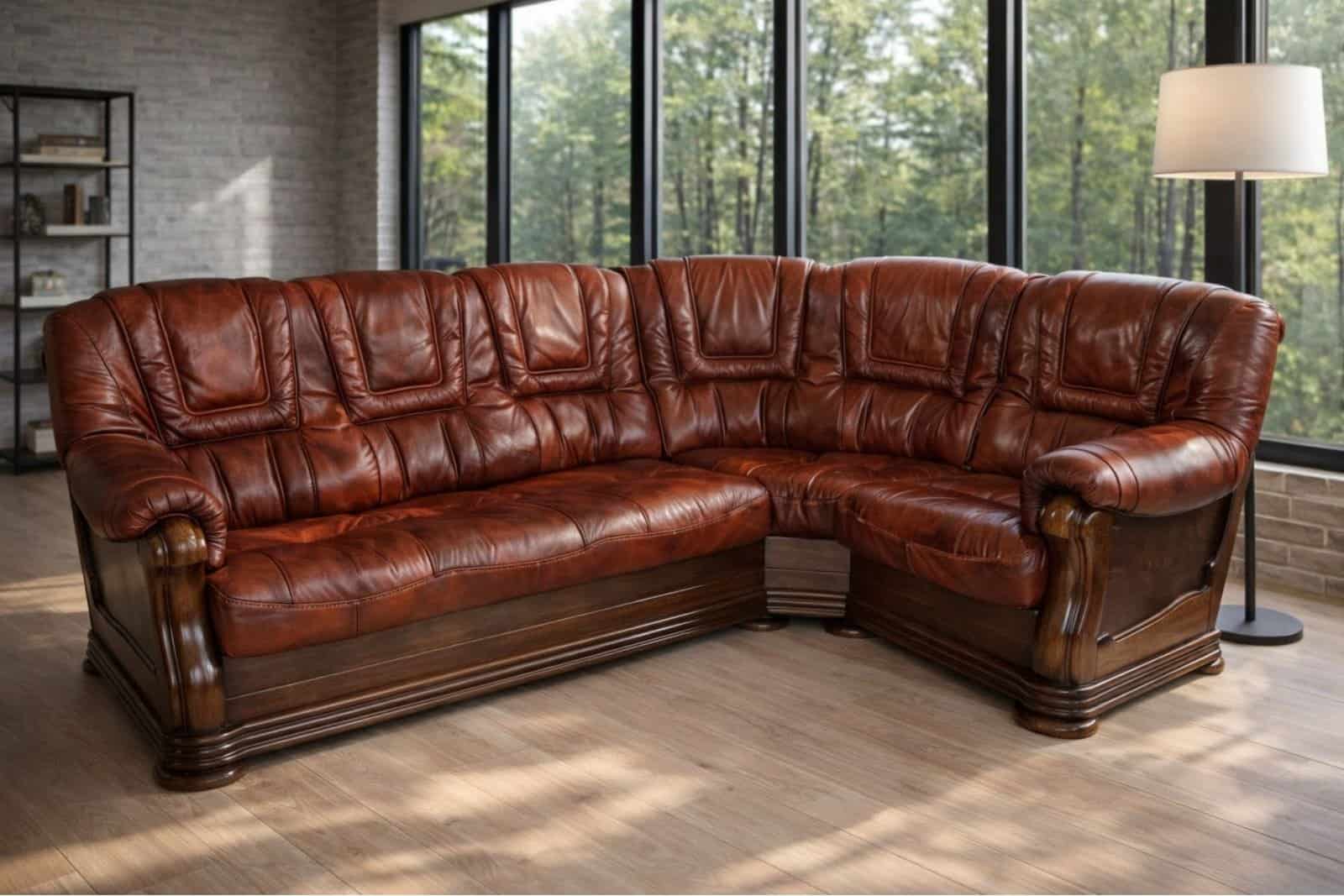 narożnik Aneta II skóra naturalna oraz stelaż dębowy ponadczasowy styl