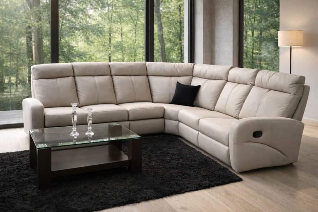 Narożnik Aston skóra lub tkanina nowoczesny wygląd funkcja relaks spania