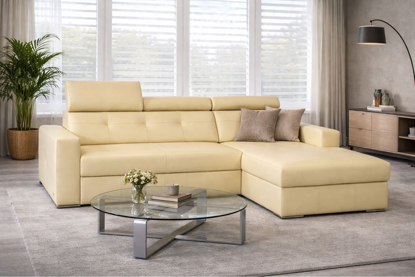 Narożnik Bianko skóra lub tkanina kolor do wyboru funkcja spania oraz pojemnik