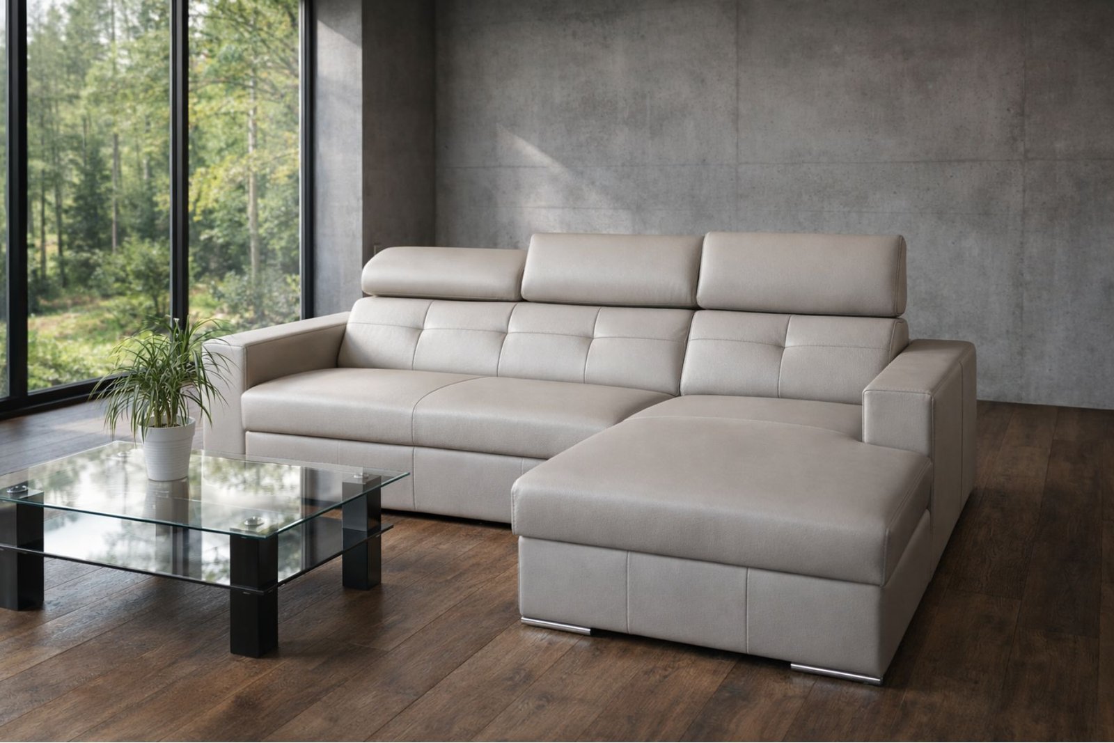 Narożnik Bianko skóra lub tkanina kolor do wyboru funkcja spania oraz pojemnik