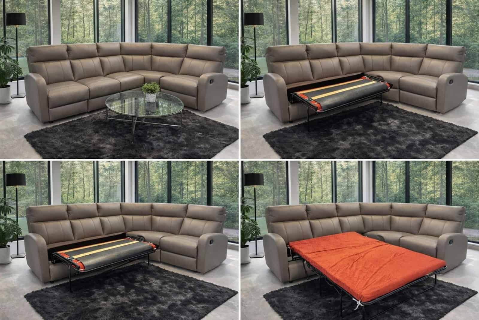 Narożnik Leo skóra+eko, funkcja spania oraz funkcja relax w krótszej części