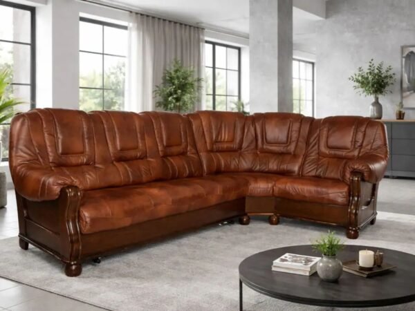 Narożnik Roma stylowy ponadczasowy. Skóra naturalna oraz stelaż dębowy