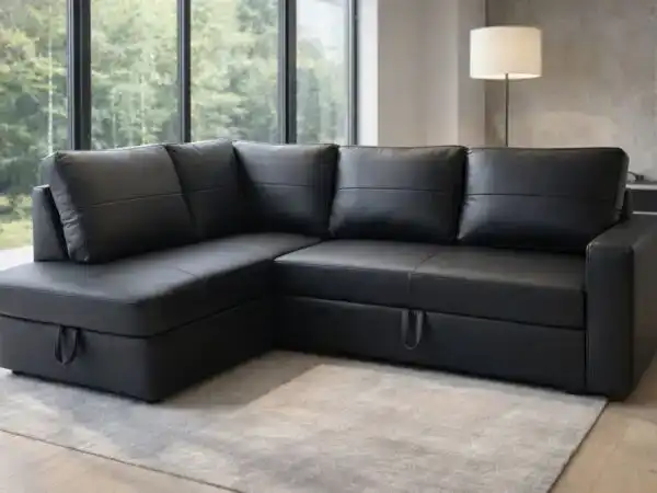 Narożnik Modern 100% skóra naturalna, spanie i pojemnik, poduchy na rzep