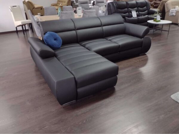 Panama Reda (1) panama czarna skóra + eko narożnik nowoczesny ze spaniem i pojemnikiem