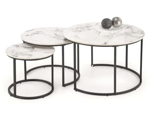 zestaw 3 okrągłych ław, ława gilda efekt białego marmuru, spiek meble deko