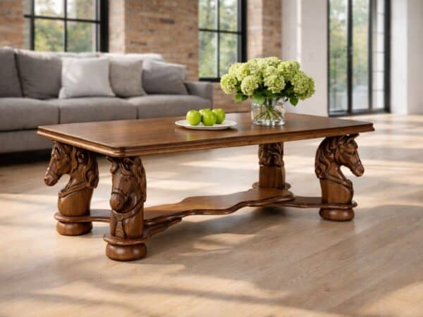 Stylowa ława Mustang, ręcznie rzeźbione konie, kolor do wyboru DEKO