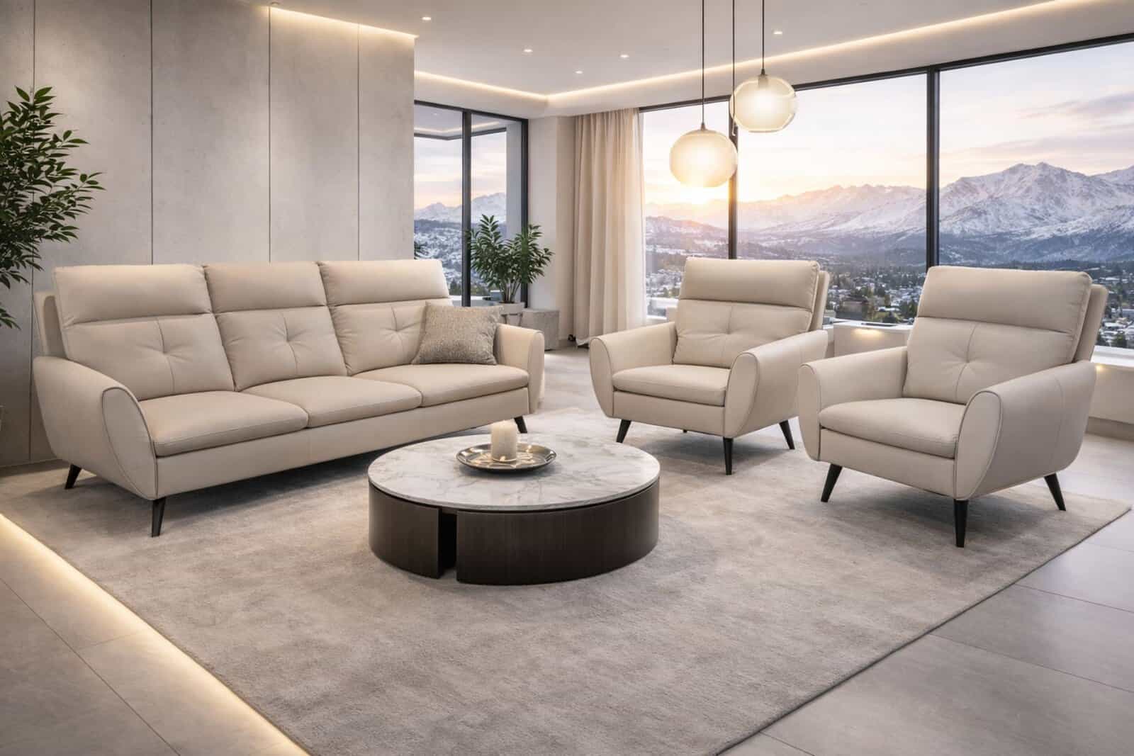 komplet w skórze naturalnej , produkcja polska, Goldi, Salon Meblowy Deko